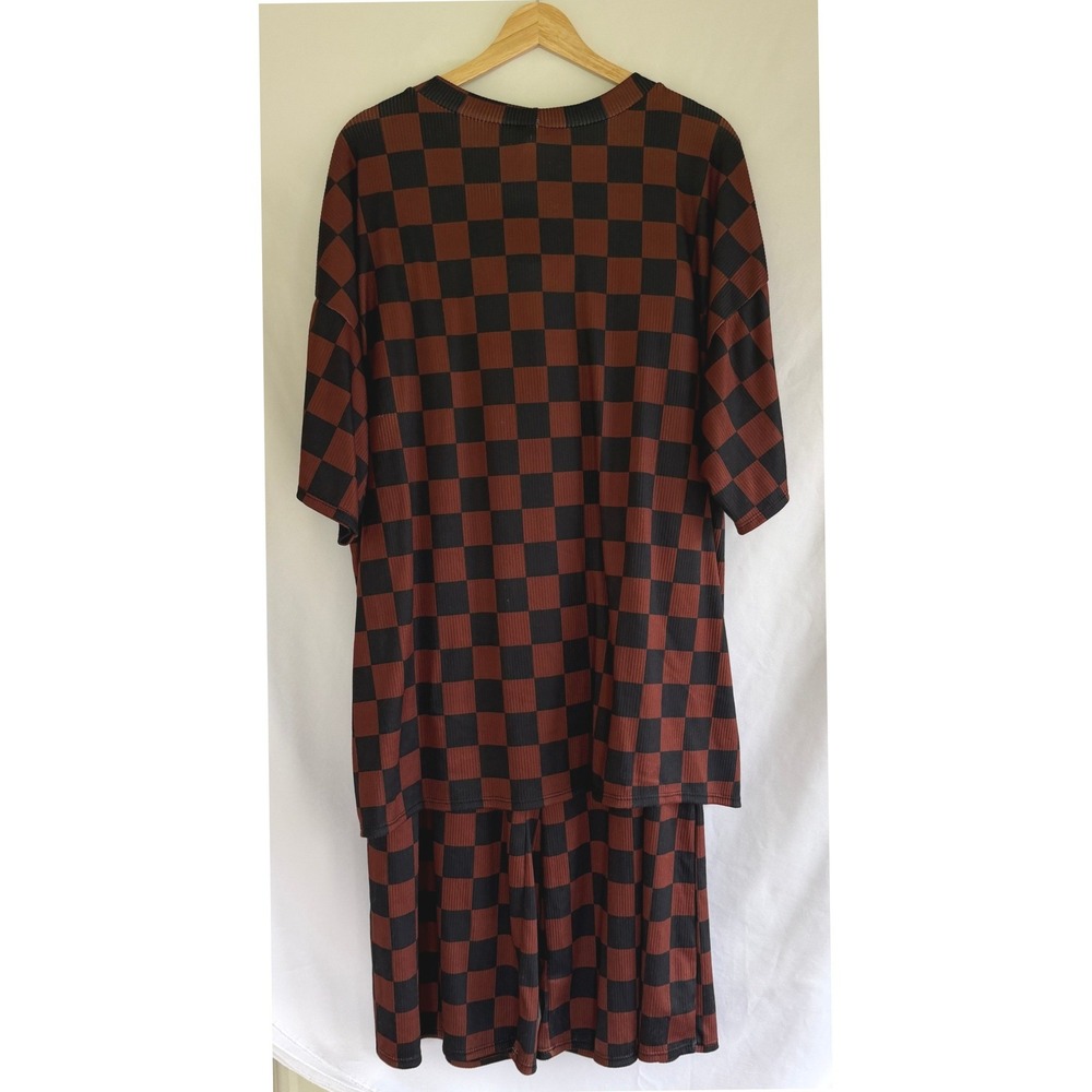 Jade by Jane Womens XL Checkerboard Ribbed Knit Top and Wide Leg Pants Set Brown - Picture 2 of 11